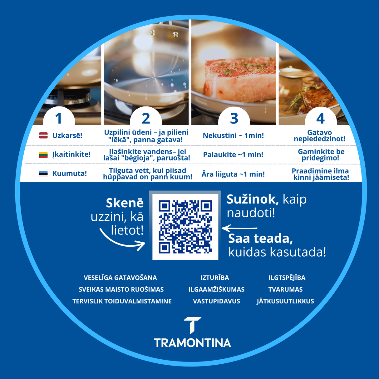 GRANO, 26 cm skersmens nerūdijančio plieno keptuvė su trijų sluoksnių korpusu ir ilga rankena