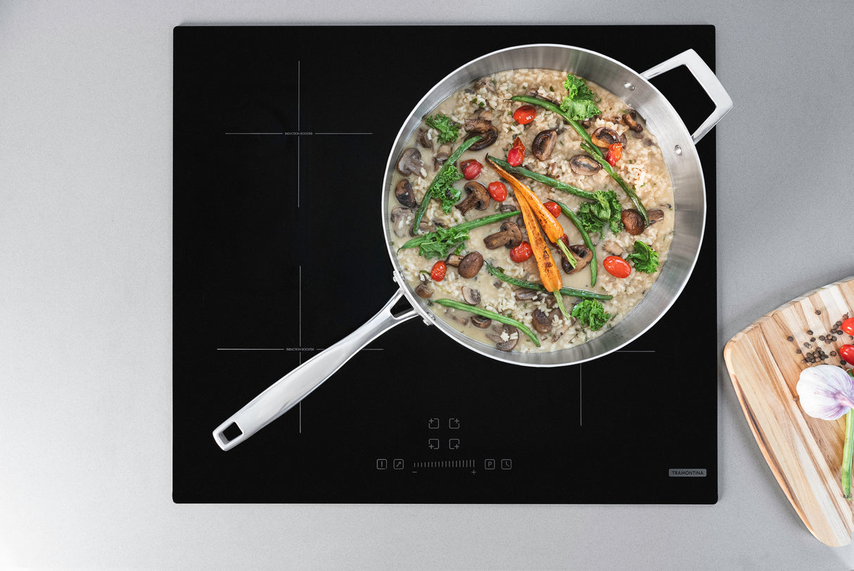 <tc>Tramontina GRANO 30 cm 5,6 l roostevabast terasest praepann koos kolmekihilise keha, kaane ja pika käepidemega</tc>