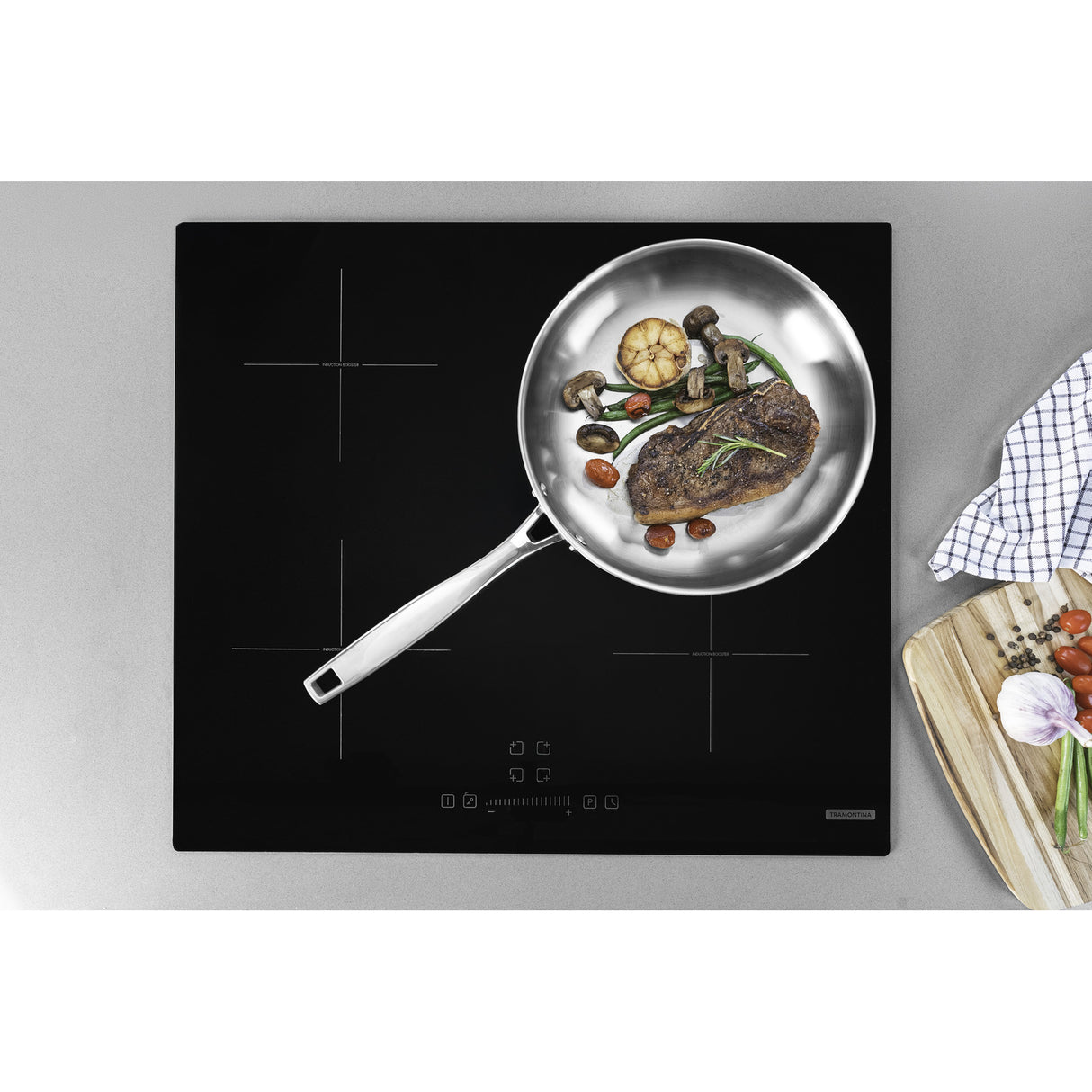 GRANO, 30 cm skersmens nerūdijančio plieno keptuvė su trijų sluoksnių korpusu ir ilga rankena