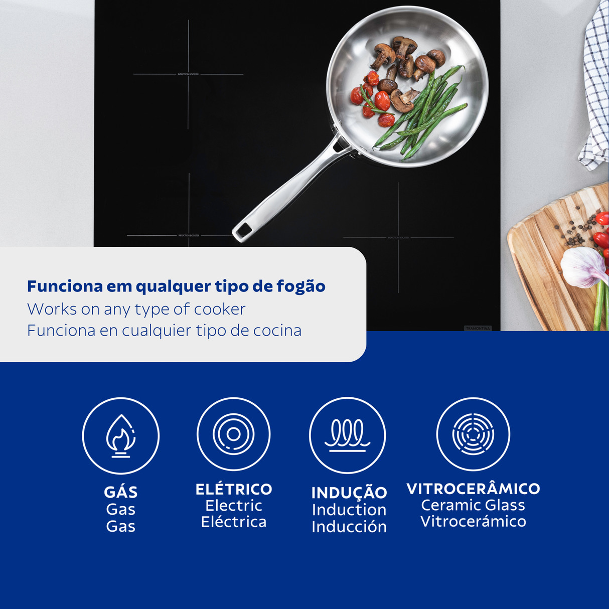 GRANO, 26 cm skersmens nerūdijančio plieno keptuvė su trijų sluoksnių korpusu ir ilga rankena