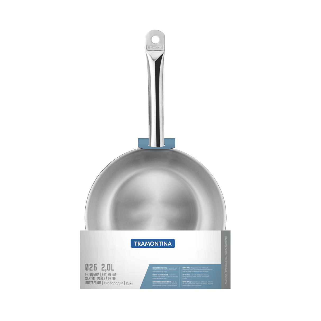 „Tramontina Professional“ negili nerūdijančio plieno keptuvė su ilga rankena ir trijų sluoksnių dugnu