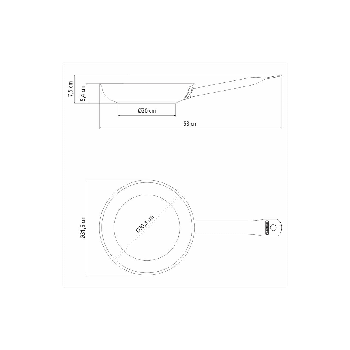„Tramontina Professional“ negili nerūdijančio plieno keptuvė su ilga rankena ir trijų sluoksnių dugnu