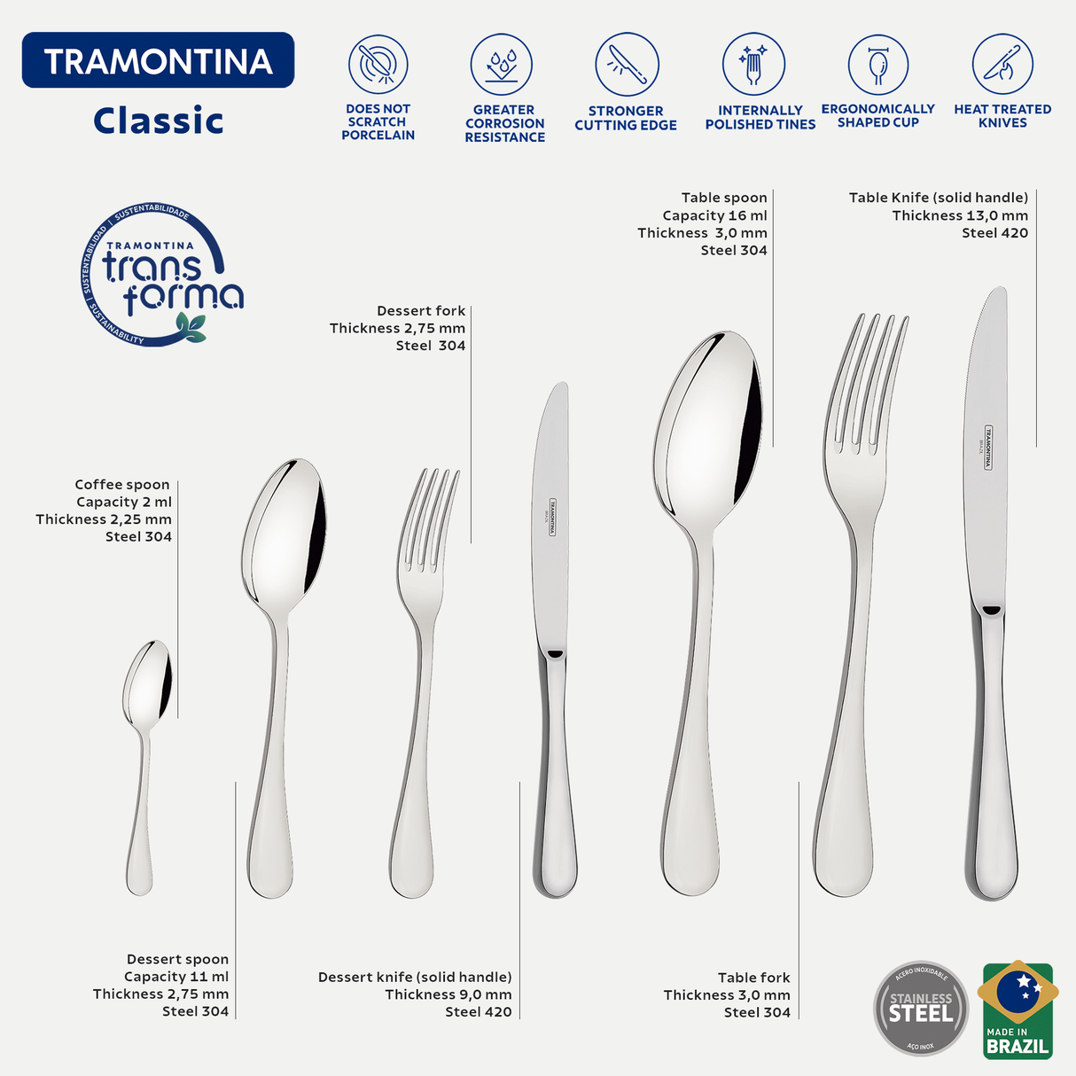 Tramontina stainless steel flatware set Classic 42 pcs