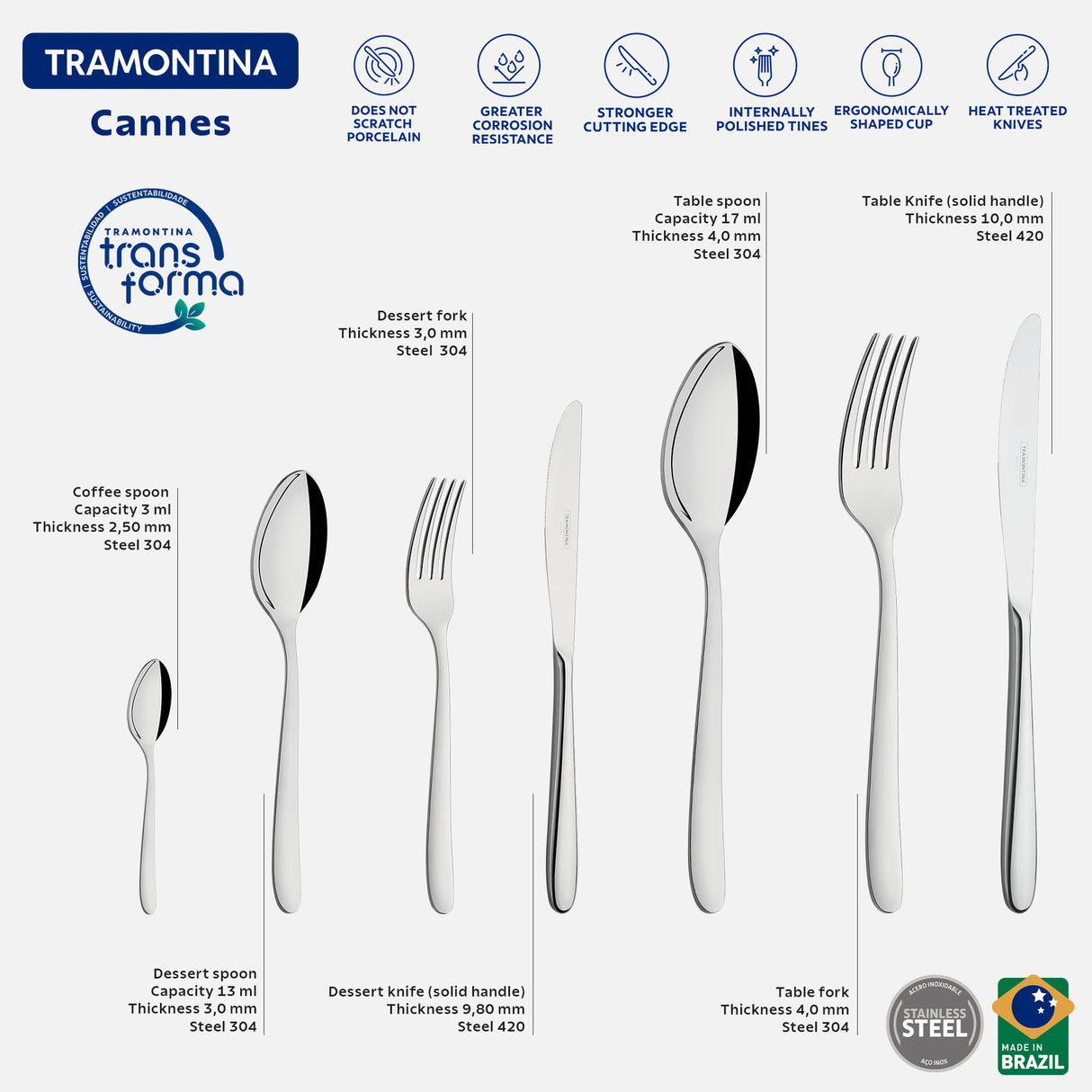 Tramontina stainless steel flatware set Cannes 42 pcs