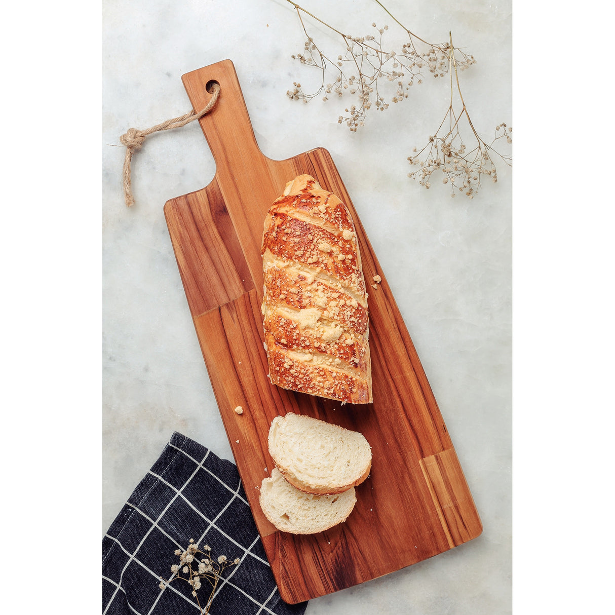 FSC BREADBOARD 48X19,5 CM WITH HANDLE, TEAK WOOD