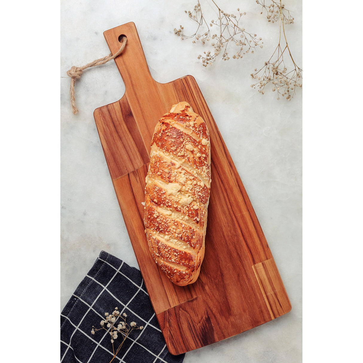 FSC BREADBOARD 48X19,5 CM WITH HANDLE, TEAK WOOD