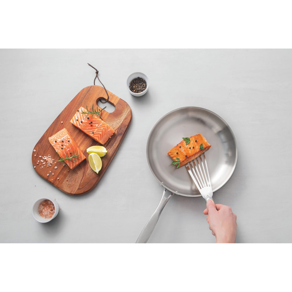 GRANO, 30 cm stainless steel frying pan with tri-ply body and long handle