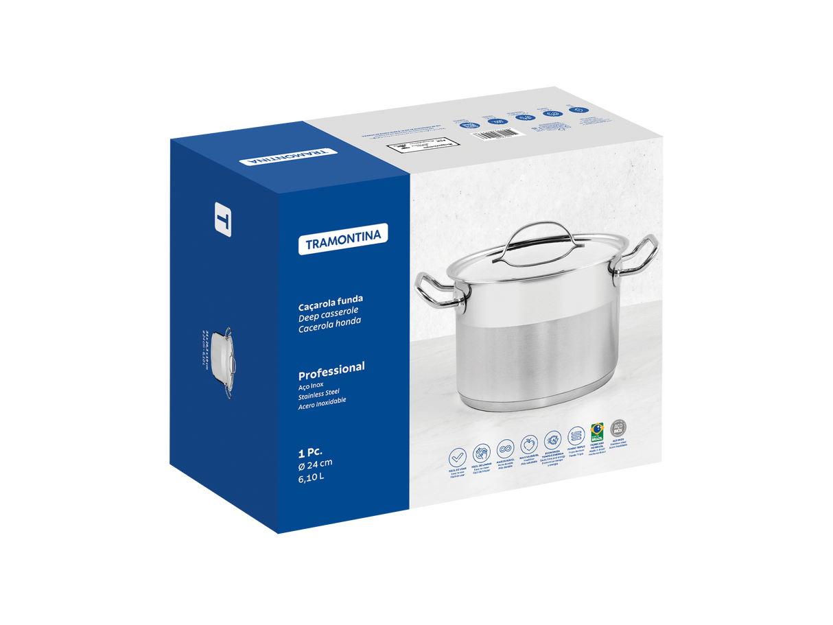 Professional, 24 cm 6.1 L stainless steel deep casserole