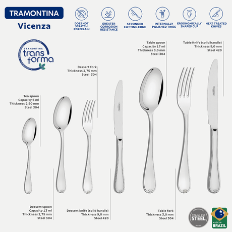 Tramontina stainless steel flatware set Vicenza 42 pcs