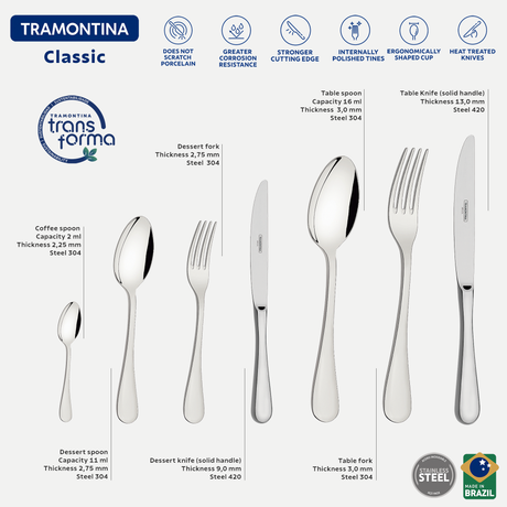 Tramontina stainless steel flatware set Classic 42 pcs